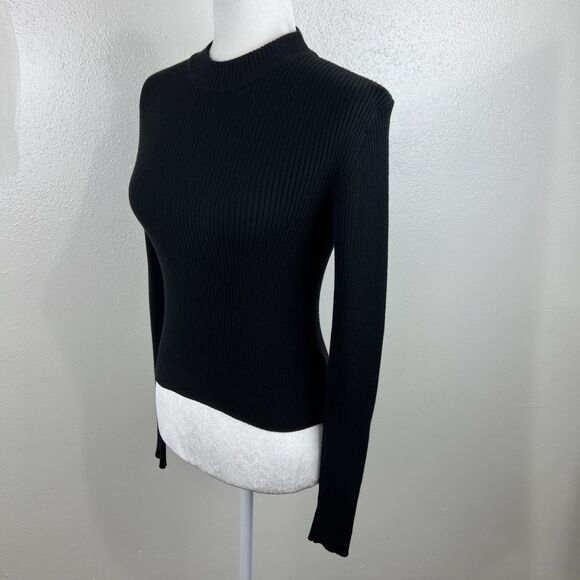 Divided Sweater Women Small Black Ribbed Knit Pullover Mock Neck Long Sleeve - Picture 2 of 14